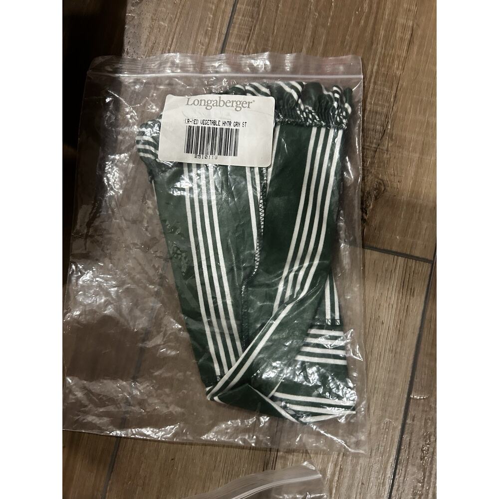 Longaberger Medium Vegetable Large Sleigh Basket Liner Hunter GREEN Stripe NEW
